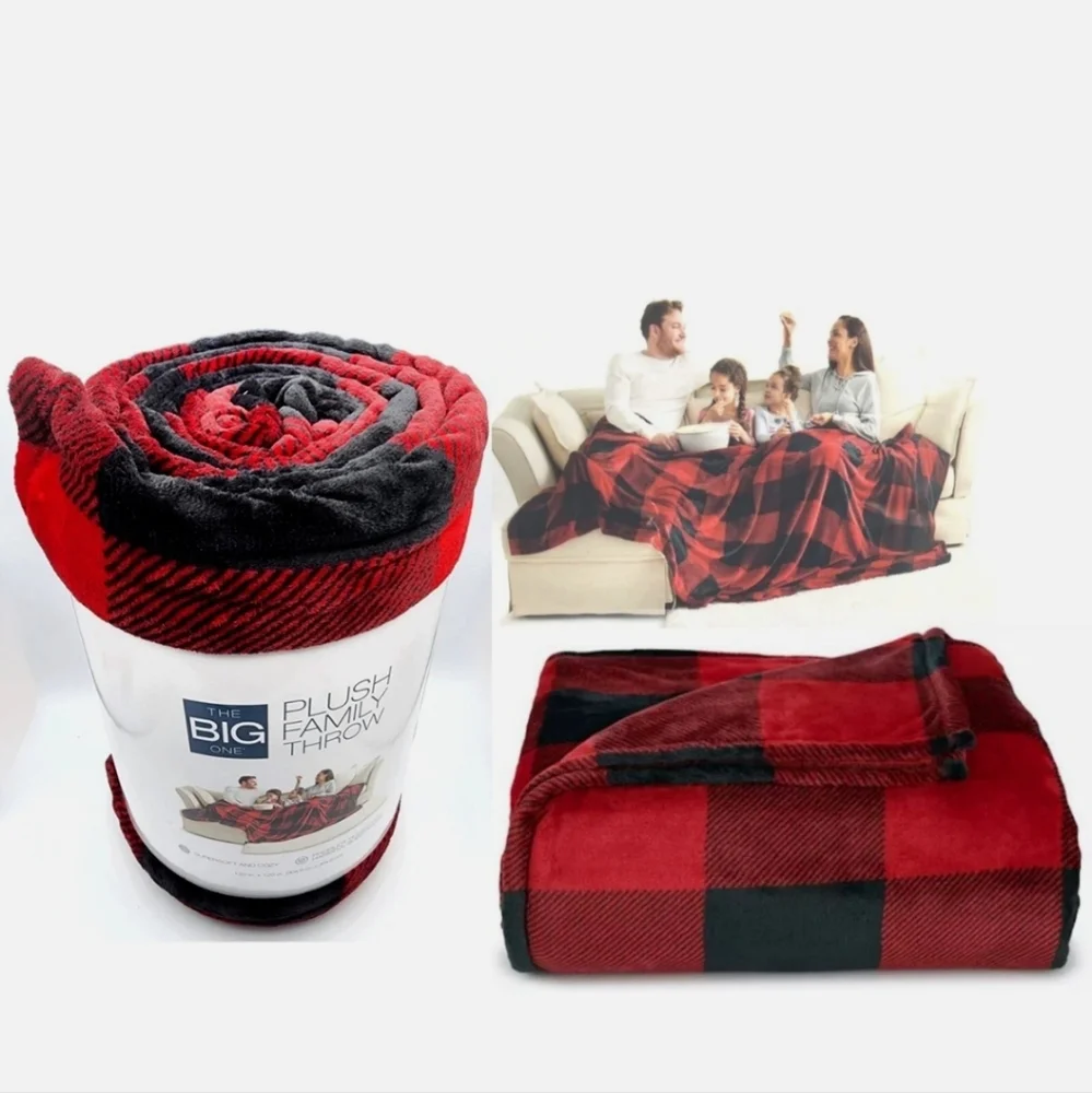 The BIG One Family Sized Plush Oversized Red and Black Plaid Throw Blanket